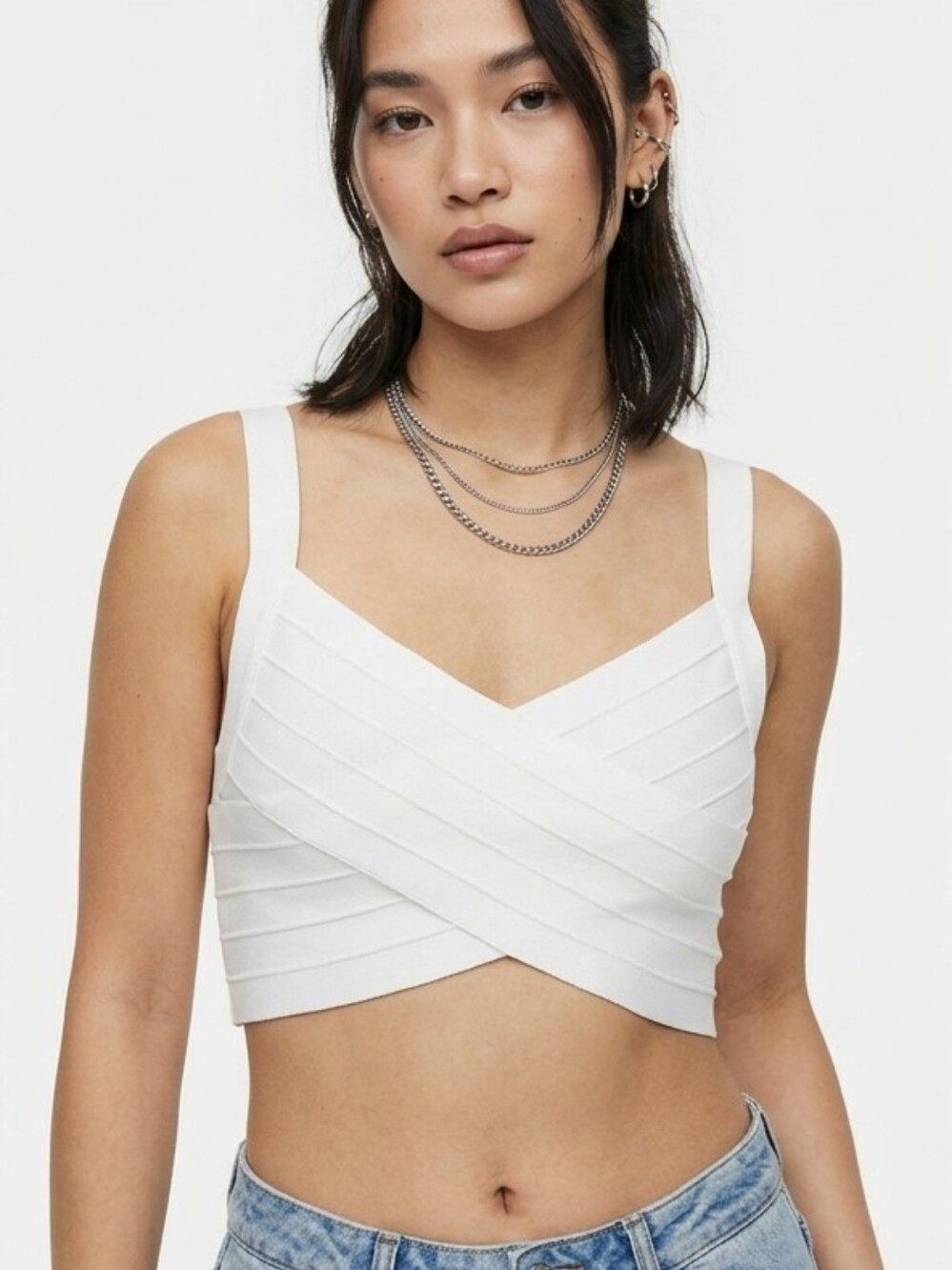NWT Hervé Léger x Forever 21 Womens White Bandage Crop Top Bustier Size L